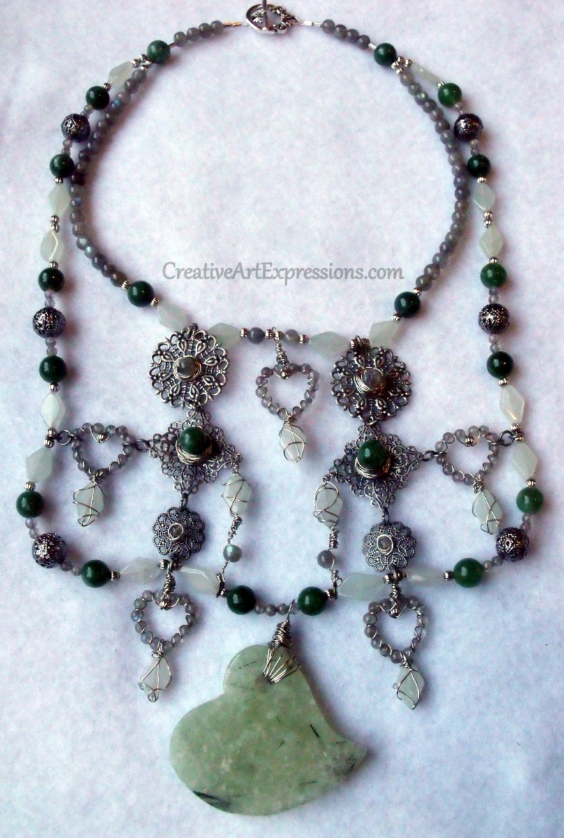 Creative Art Expressions Handmade Labradorite & Green Aventurine Wire Wrapped Necklace